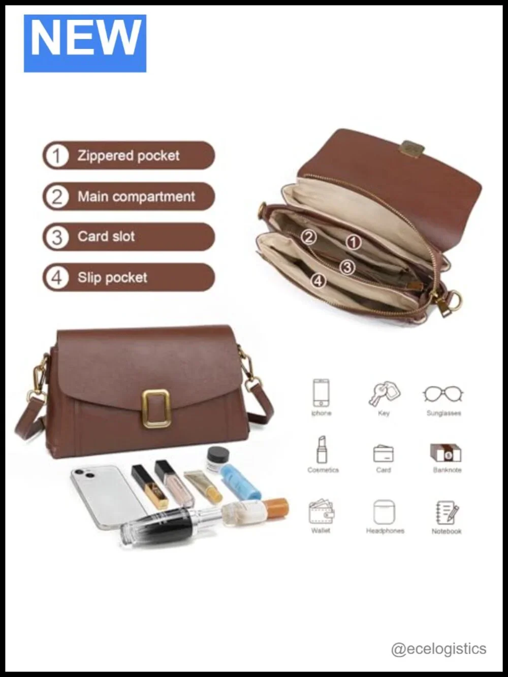 Genuine Leather Crossbody Bag for Women Adjustable Shoulder Strap Compact